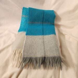 Blue and Gray Fringed Scarf